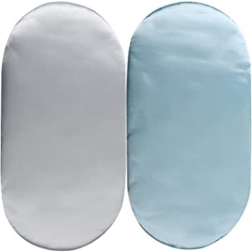 Satin Bassinet Sheet Set 2 Pack Ultra Soft Silk Fit for Rectangle, Hourglass, Oval Bassinet Mattress Protect for Baby Hair and Skin Cradle or Bassinet Sheets, Lt Grey & Lt Blue
