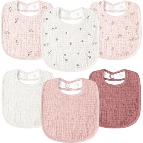 Susurration Muslin Baby Drool Bibs 6Pack Soft Square Adjustable Baby Bandana Bibs for Unisex Girls & Boys