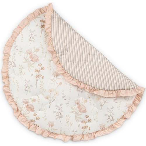 Violet Floral Ruffle Quilted Baby Play Mat, Beige
