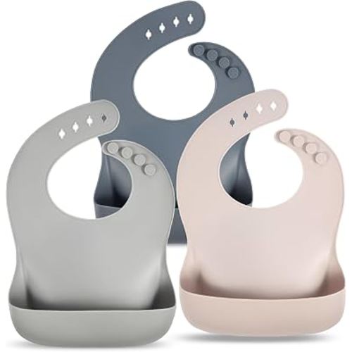 Eascrozn Silicone Bibs for Babies Toddler Set of 3, BPA Free, Soft Adjustable Waterproof Bibs for Feeding Essentials