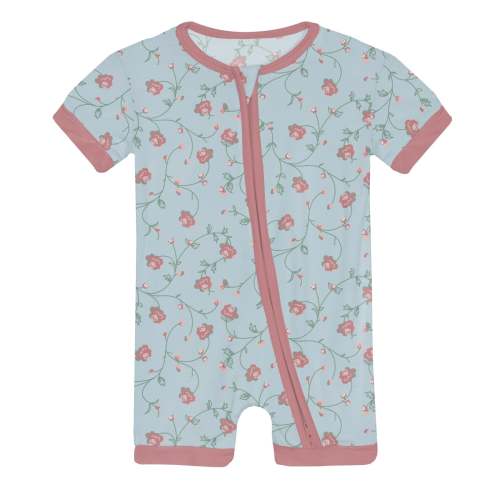 Print Shorty Sleeper with Zipper in Spring Sky Floral Vines