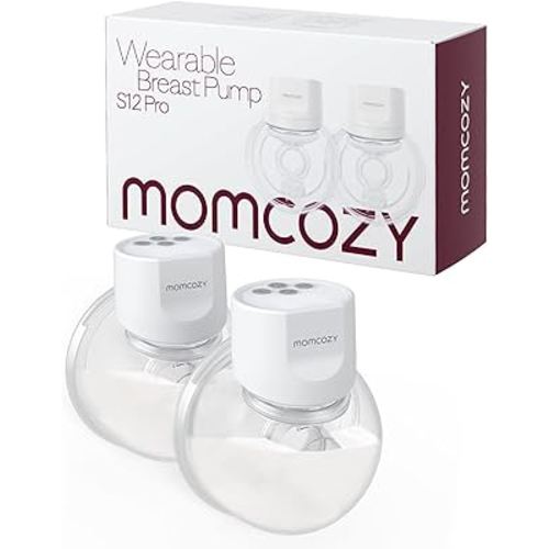 Momcozy Breast Pump Hands-Free S12 Pro, Wearable & Portable Pump with Soft DoubleFit Flange 24mm, 3 Modes & 9 Levels Electric Breast Pump Portable for Easy Pumping, Smart Display (White, 2 Count)