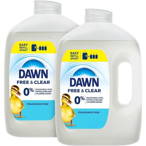 Dawn Free & Clear Refill Jug Dish Soap, Dishwashing Liquid, Tough Grease Removal, Unscented, 51.5oz (Pack of 2)
