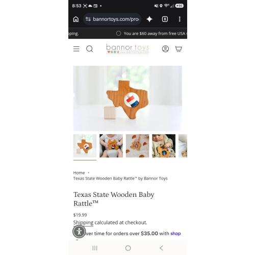 Texas State Wooden Baby Rattle™ by Bannor Toys