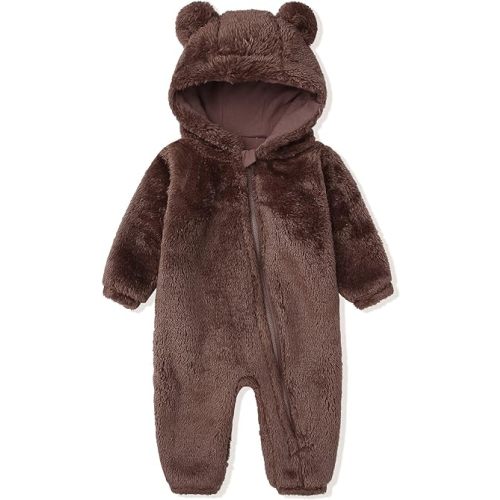 Newborn Baby Snowsuit Fleece Lined Onesie Outfits Warm Hooded Romper for Infant