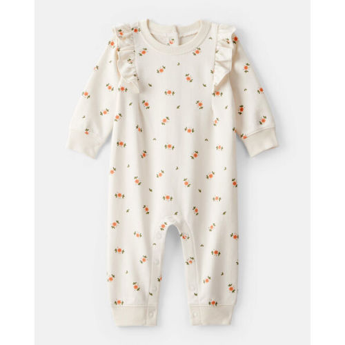 Baby Girl Floral Ruffle Cotton Long-Sleeve Jumpsuit - Cream - Carter's | Carter's