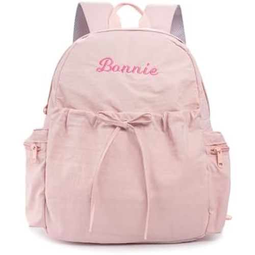 Toddler Backpack Personalized Backpack with Multiple Pockets Cute Backpacks with Bow Ties for Little Ones Monogrammed 15inch Backpacks (Pink)