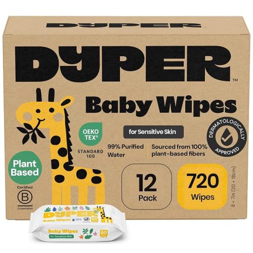 DYPER Baby Wipes 720 Count Hypoallergenic 99% Water Plant-Based Dermatologist Tested