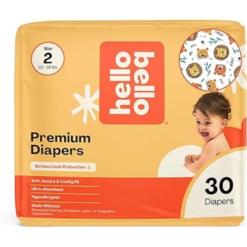 Hello Bello Diapers, Size 2 (10-16 lbs) Wild Cats, 30 Count of Premium Disposable Baby Diapers, Hypoallergenic with Soft, Cloth-Like Feel