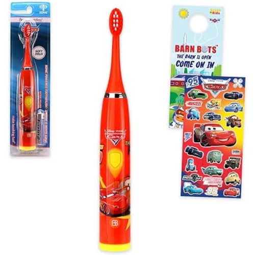 Disney Cars Electric Toothbrush Kit for Kids - Bundle with Lightning McQueen ToothbrushOral Care Traveling Plus Stickers and More for Boys, Toddlers | Disney Cars Toothbrush Set