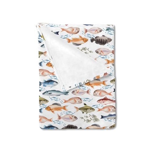 Freshwater Fishes Baby Blanket for Boy Girl Watercolor Fish Swaddle Blanket Outdoor Fishing Lovers Gift Bed Blanket Crib Newborn Toddler Nursery Receiving Blankets Daycare Playmat 50x60