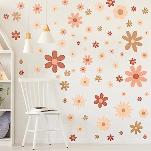 Kisston 90 Pcs Daisy Wall Decal Alphabet Vinyl Wall Decals Boho Decal Daisy Stickers Boho Groovy Floral Stickers for Nursery Art Bedroom Classroom(Classic)