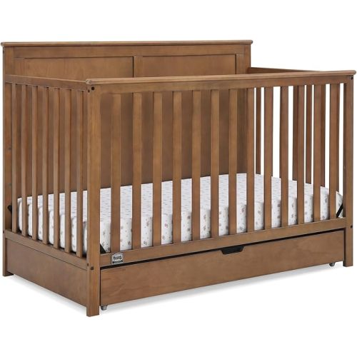 Simmons Kids Logan 6-in-1 Convertible Crib with Underdrawer - Greenguard Gold Certified, Chestnut