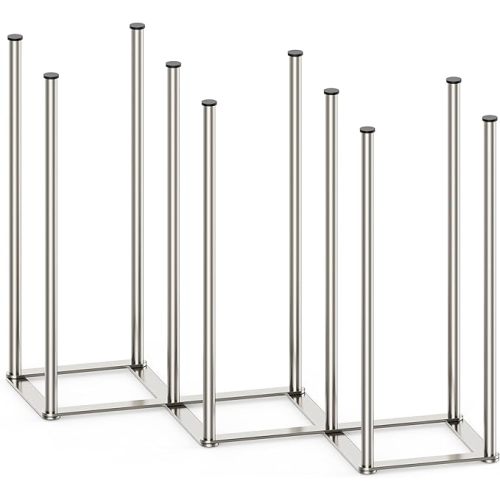 Foldable Baby Bottle Drying Rack-10 Poles Water Bottle Organizer for Cups,Travel Mugs,Silicone Bags- Collapsible Stainless Steel Bottle Rack Dryer (Silver)