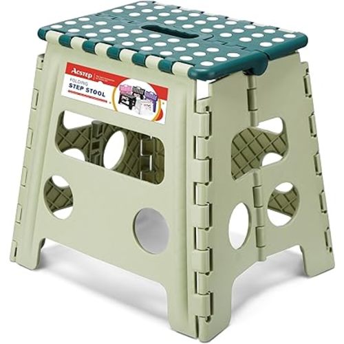 ACSTEP 13 Inch Folding Step Stool,Foldable Step Stools for Kids and Adults 300 LB Capacity, 300 LB Capacit Suitable for Kitchen Fishing,Green