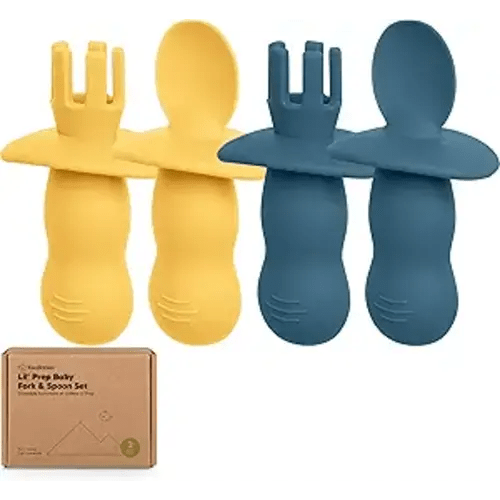 KeaBabies 4-Pack Silicone Baby Spoons and Forks Set - Baby Spoon Self Feeding, BLW Baby Utensils 6-12 Months,Baby Led Weaning Feeding Spoon,Teething Infant Baby First Food Training Pre Spoon (Valiant)