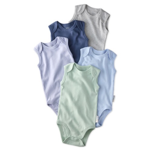 Sam Assorted 5-Pack Sleeveless Organic Cotton Bodysuits, 6-9M