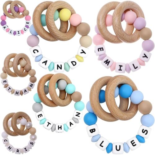 Personalized Teether Rattle Toy with Name,Custom Name Teething Ring for Boys Girls Baby Gift