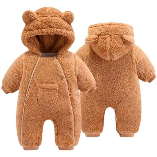 UVIPC Newborn Baby Bear outfit Baby Fleece Snowsuit Jumpsuit Warm Hooded Outfits Double Line Design