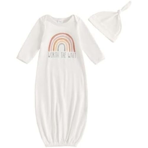 Merqwadd Vestidos de bebé recién nacidos, saco de dormir arcoíris con sombrero, género neutro para ir a casa