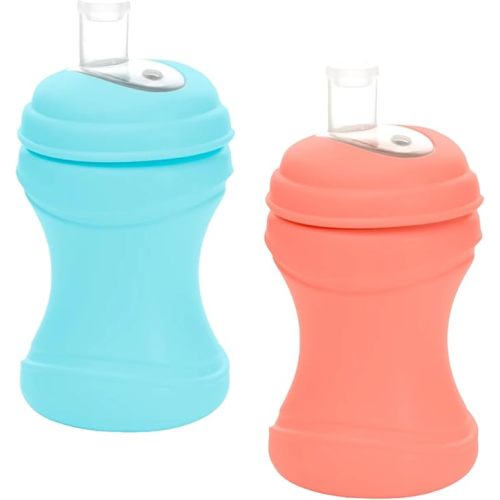 Re-Play Transition Sippy Cups for 1 Year-Old - Medical Grade Silicone Soft Spout & Travel Lid, Easy to Hold Hourglass Shape, Made in USA - 8 Oz. - Set of 2 - Aqua/Lemondrop