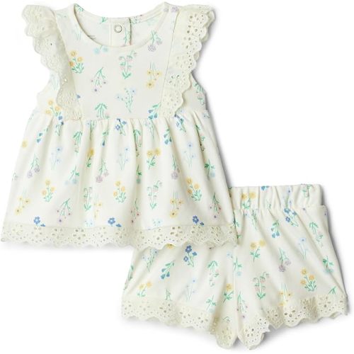 Amazon Essentials x Sofia Grainge Toddlers and Baby Girls' Cotton Eyelet Top & Shorts Play Set, Multipacks
