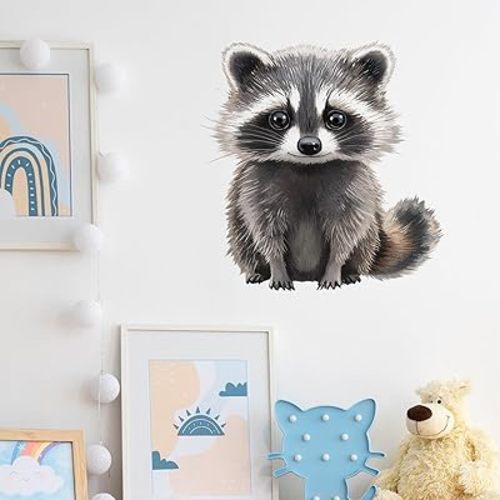 Cute Baby Raccoon Wall Decal Nursery Animal Wall Sticker Removable Peel and Stick Wall Art Decor for Kid Baby Classroom Preschool Living Room Playroom Bedroom School