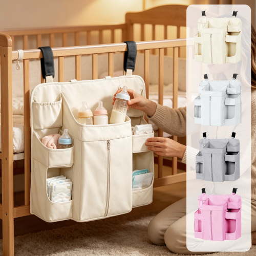 Multifunctional Baby Crib Hanging Diaper Storage Rack Nursery Organizer Gray