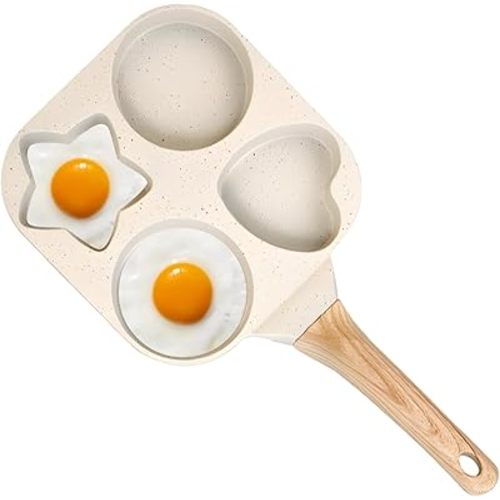 Non Stick Egg Frying Pans 4 holes Shapes, Egg Frying Pan Nonstick, Heart Star Shaped Breakfast Skillet, Quick Heating, Easy to Clean, Ideal Use for Breakfast