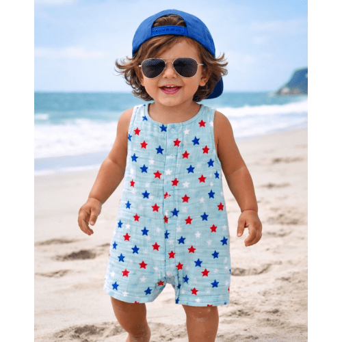 Splendid Stars Blue / Muslin Shortie Romper