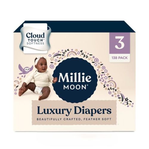 Millie Moon Luxury Diapers – Ultra Soft Cloud Touch Disposable Diapers with 12 Hour Absorbency & Wetness Indicator (3-138ct)