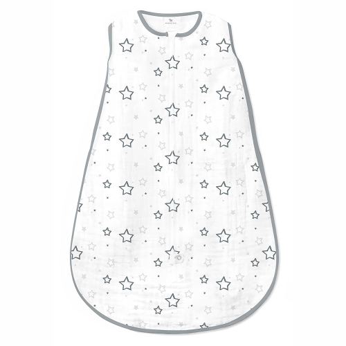 Amazing Baby Cotton Muslin Sleeping Sack, For Baby Boy or Girl, Wearable Blanket with 2-way Zipper, Stars, Sterling, Medium (6-12 Month)