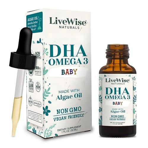 LiveWise Naturals DHA Omega-3 Liquid Drops for Infants and Toddlers, Vegan-Friendly Omega-3 Essential Supplement, Promotes Healthy Brain, Eyes, Body Defense, Baby and Toddler Nutrition