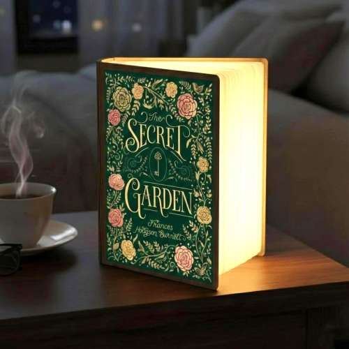 The Secret Garden Book Lamp, Enchanted Floral Folding LED Light, Frances Hodgson Burnett Reading Lamp, Secret Garden Key Night Light