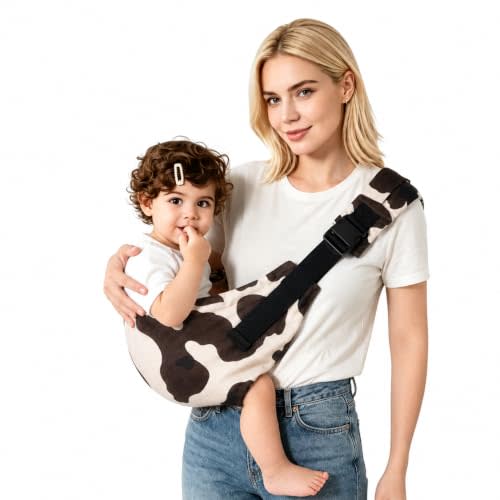 Baby Sling Carrier, Side Toddler Sling Carrier 20-44 lbs with Adjustable Straps, Portable and Lightweight Baby Carrier One Shoulder, Ideal for Hands-Free Parenting (Cow Pattern)