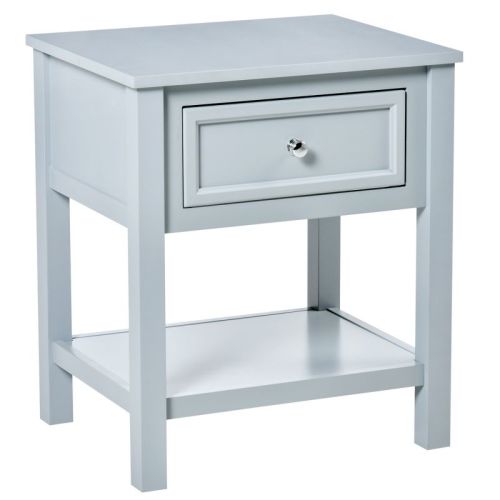 HOMCOM Accent End Table, Sofa Side Table with Storage Drawer and Bottom Shelf for Living Room,gray