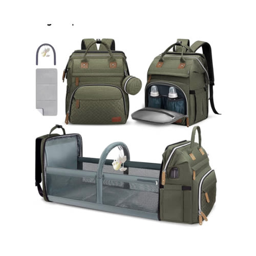 DERJUNSTAR Diaper Bag Backpack, Large Baby Bag with Changing Pad, Thick Padded Back & Straps, Laptop Compartment, Waterproof Travel Backpack with USB Port, Multi-Function for Mom & Dad, Army Green