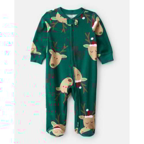 Baby Reindeer 100% Cotton Snug Fit 2-Way Zip Sleep & Play Pajamas - Green - Carter's | Carter's