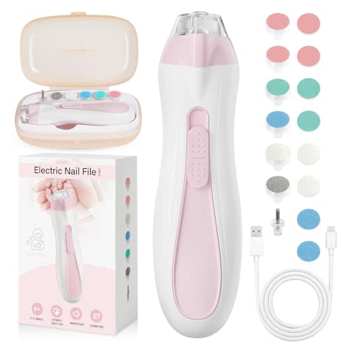 Baby Nail Trimmer Electric, 15 in 1 Baby Nail Clippers for Gentle Nail Care, Rechargeable Baby Nail File Electric with Light &15 Grinding Pads for Infant Toddler, Pink