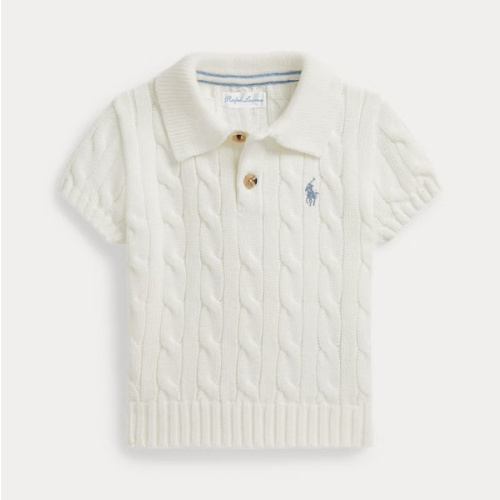 Cable-Knit Cotton Polo-Collar Sweater