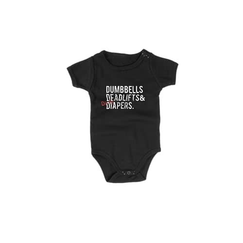 DadBod Apparel DB Dumbbells Deadlifts & Diapers Mini Me Baby Bodysuit | DadBod Baby Workout Outfit for Boys and Girls, Infant Newborn Gym One Piece, Matches the Mens Triple D Tee
