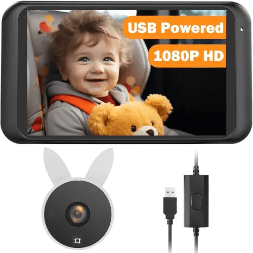 Babyvue USB Car Camera for Baby : 4.5" Baby Car Camera with 1080P Crystal Clear Mirror View, Easy Installation Carseat Rear Facing Moitor for Kids, HD IR Night Vision Backseat Monitor
