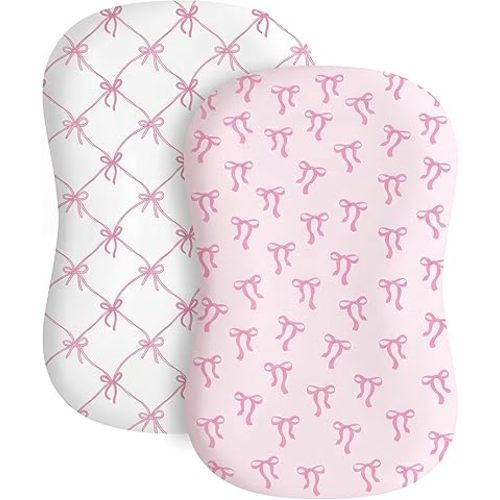 2 Pack Pink Bow Baby Lounger Cover Stretchy and Soft Infant Lounger Cover Breathable and Soft Baby Nest Slipcover for Boys Girls
