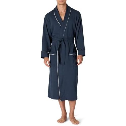Amazon Essentials Men's Lightweight Cotton Waffle Bath Robe, Mid-Length Loungewear (Available in Big & Tall)