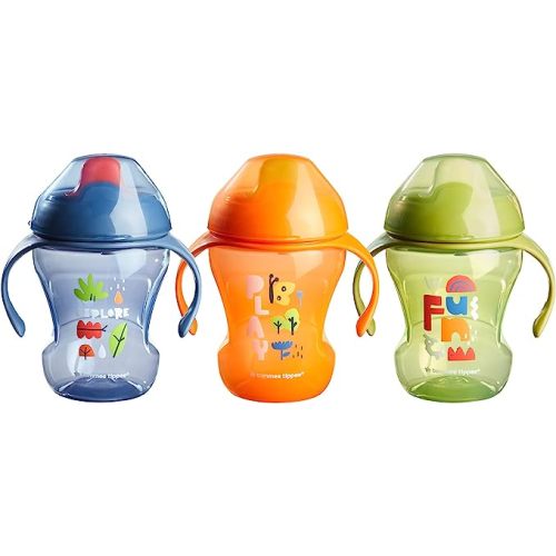 Tommee Tippee Sippee Trainer Cup with Handles, Water Bottle for Toddlers, Spill-Proof, BPA Free, 8oz, 7m+, Pack of 3, Blue, Orange and Green