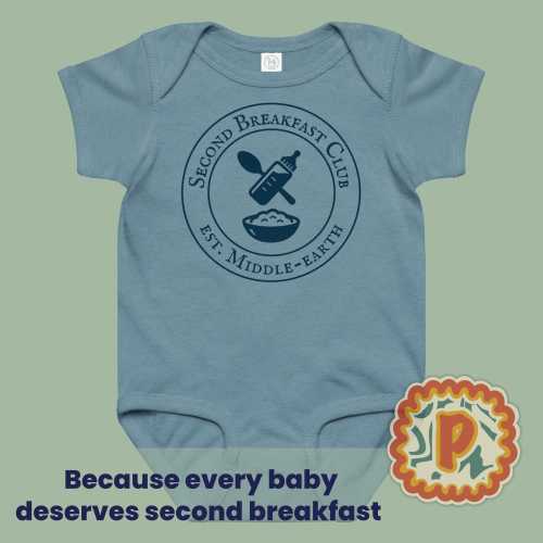 Second Breakfast LOTR-inspired Baby Bodysuit | Hobbitcore Baby Gift | Cute Middle-earth Nerdy Funny Jersey Baby Clothes