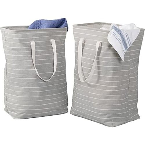Honey Can Do Set of 2 Collapsible Fabric Laundry Basket Hampers With Handles HMP-09863 Grey