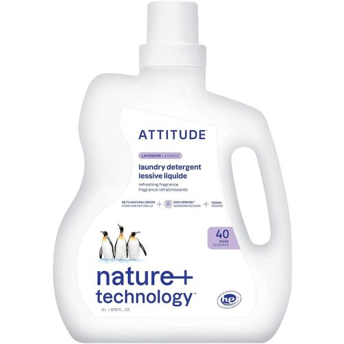 ATTITUDE Liquid Laundry Detergent, EWG Verified, HE Compatible, Plant-Based & Vegan, Natural Laundry Soap, Lavender Scent, 40 Loads, 67.6 Fl Oz