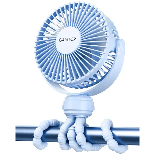 Gaiatop Mini Portable Stroller Fan, Battery Operated Small Clip on, Detachable 3 Speed Rechargeable, 360° Rotate Flexible Tripod Better Cooling for Car Seat Crib Treadmill Travel Blue