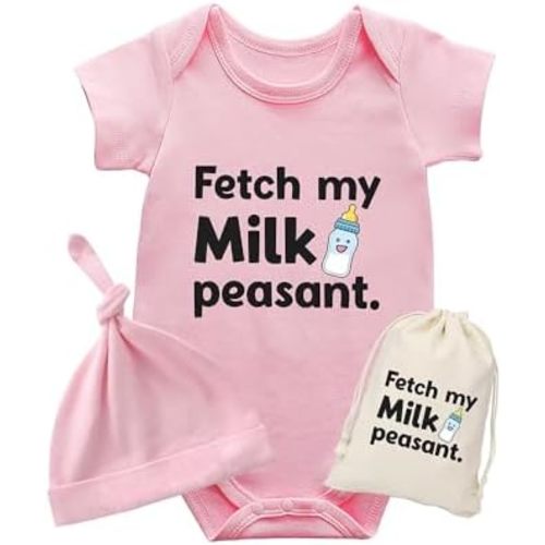 Baby Twins Bodysuits Fetch My Milk Peasant Cotton Short Sleeve Funny Outfit Infant Twin Unisex Romper With Hat 0-12M